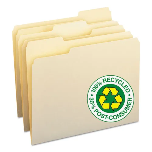 100% Recycled Manila Top Tab File Folders, 1-3-cut Tabs, Letter Size, 100-box