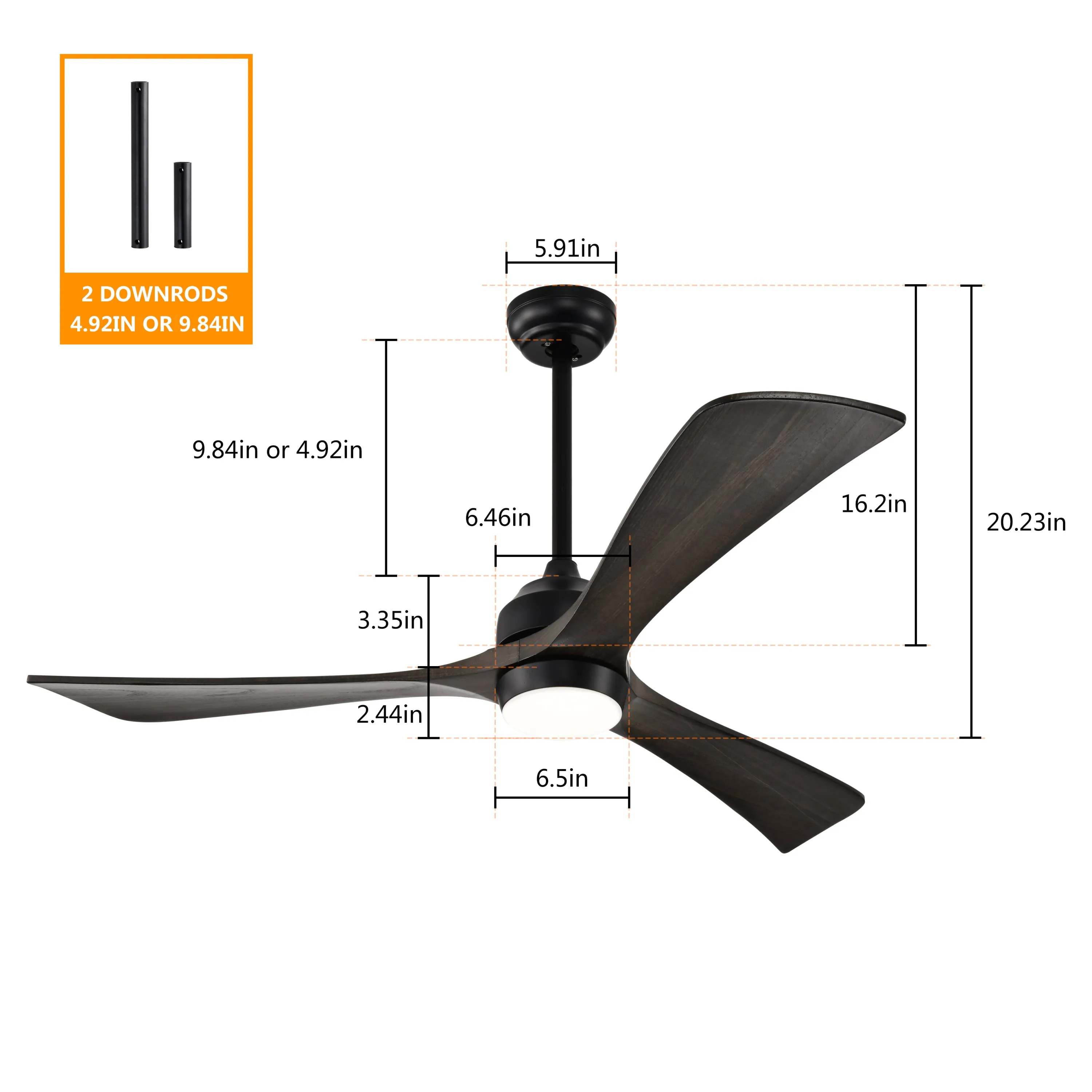 52" Matte Black   Dark Walnut Remote Control Silent Ceiling Fan Light, Reversible Ceiling Fan