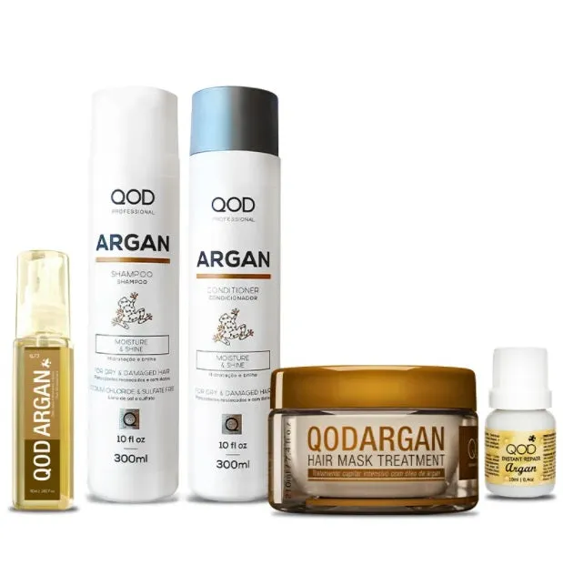 Argan Reconstruction Home Care Maintenance Hair Treatment Kit 5 Itens - QOD