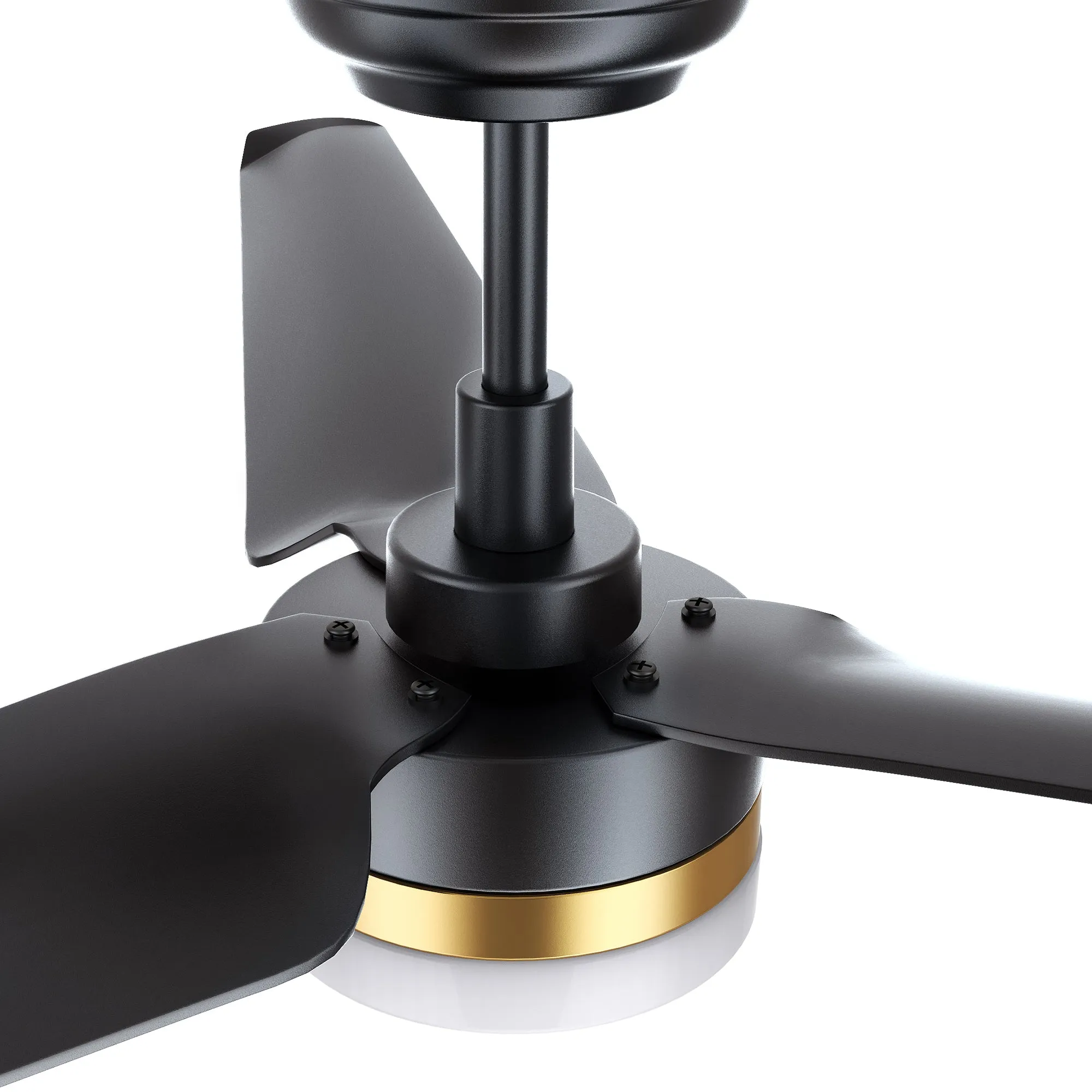 ATTICUS 52 inch 3-Blade Smart Ceiling Fan with LED Light Kit & Remote Control- Black/Black (Gold Detail)