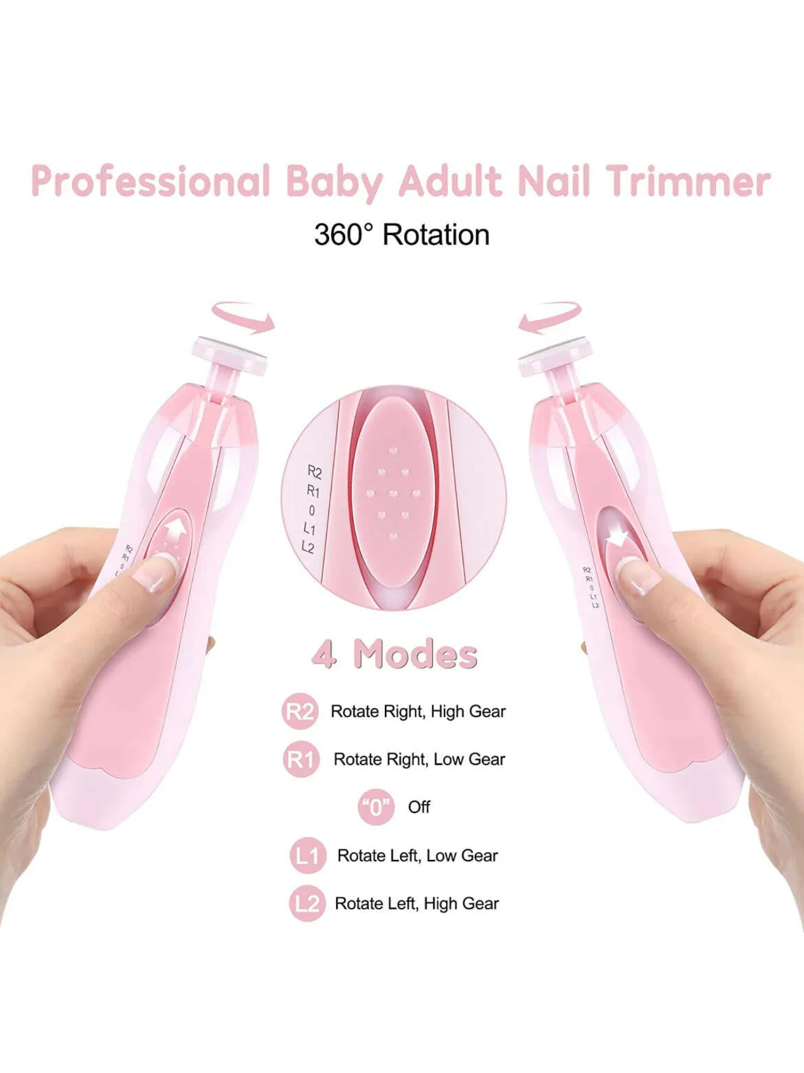 Baby Electric Nail Trimmer Manicure Set with LED Light- Pink