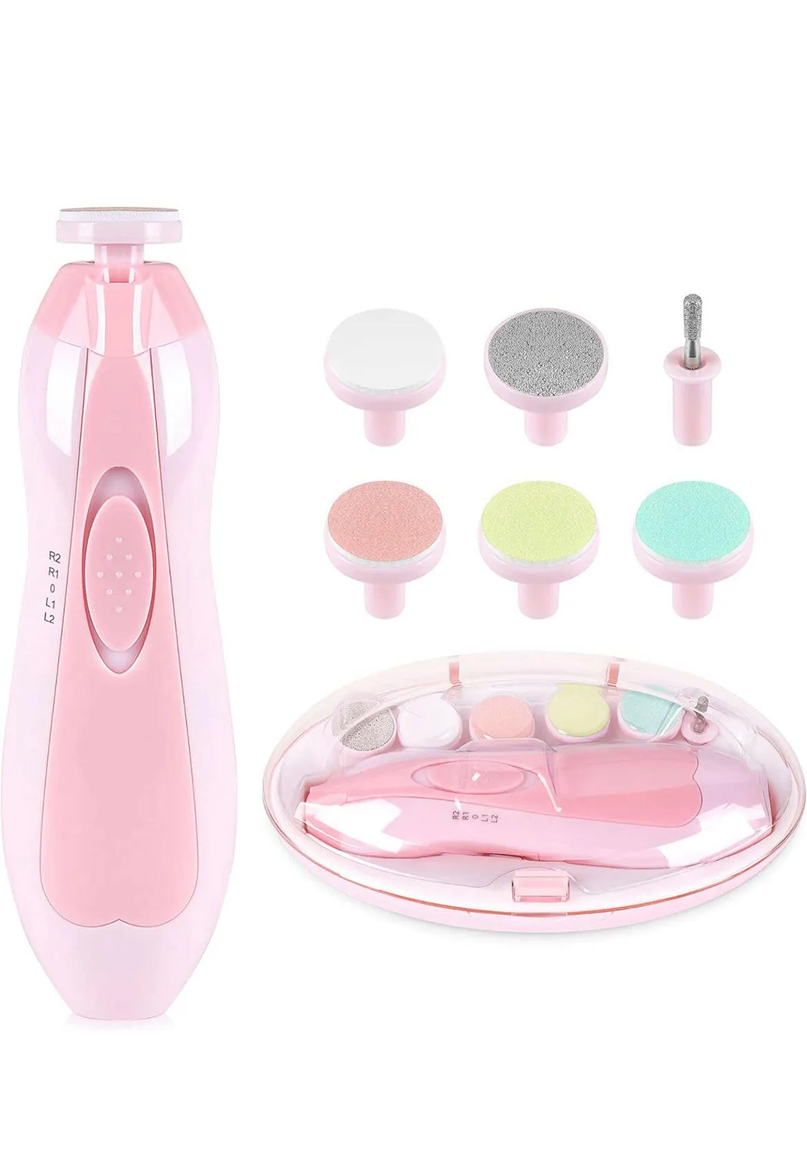 Baby Electric Nail Trimmer Manicure Set with LED Light- Pink