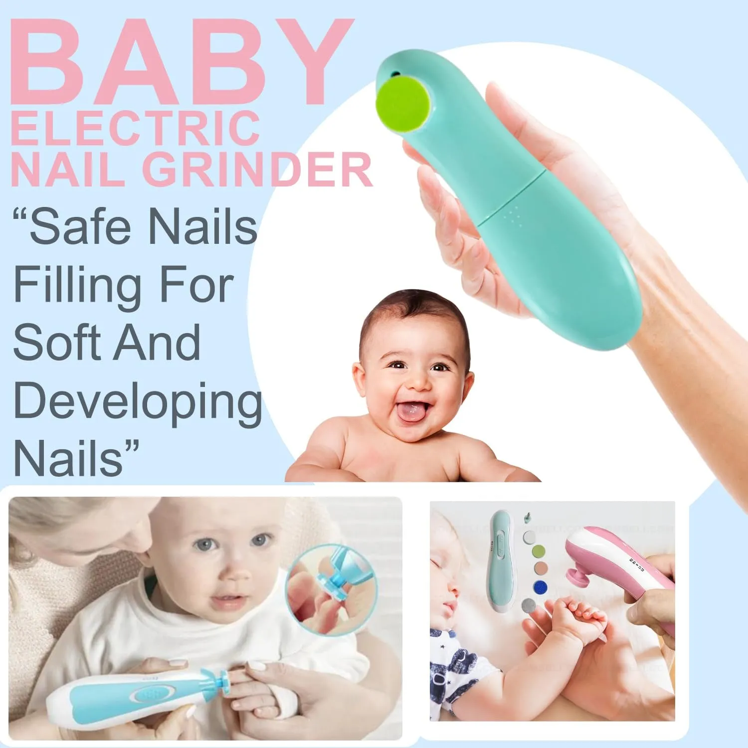 Baby Nail Trimmer / Clippers | 6 Grinding Head (Multi Color / 1 Pc / Battery not included)