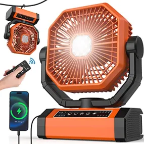 Battery Powered Fan - 9-Inch Rechargeable Fan Portable, 10000mAh(30Hrs) Camping Fan for Tent, Auto Oscillation Cordless Fan, Tent Fan for Camping with Remote/light, 4 Speeds, 4 Timing, Outdoor