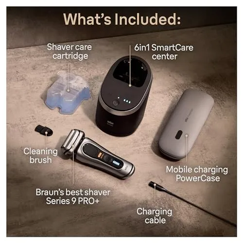 Braun Series 9 PRO  9577cc Electric Razor for Men, 5 Pro Shave Elements & Precision Long Hair Trimmer, 6in1 SmartCare Center, PowerCase for Mobile Charging, Wet & Dry, 60min Battery Runtime