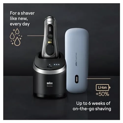 Braun Series 9 PRO  9577cc Electric Razor for Men, 5 Pro Shave Elements & Precision Long Hair Trimmer, 6in1 SmartCare Center, PowerCase for Mobile Charging, Wet & Dry, 60min Battery Runtime