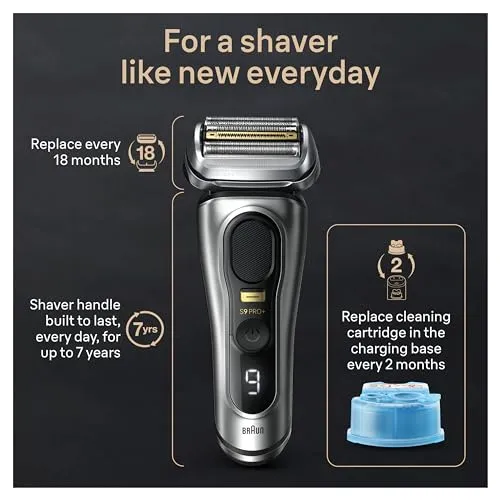 Braun Series 9 PRO  9577cc Electric Razor for Men, 5 Pro Shave Elements & Precision Long Hair Trimmer, 6in1 SmartCare Center, PowerCase for Mobile Charging, Wet & Dry, 60min Battery Runtime