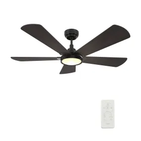 BRISA 52 inch 5-Blade Smart Ceiling Fan with LED Light Kit & Remote Control- Black/Walnut Wood