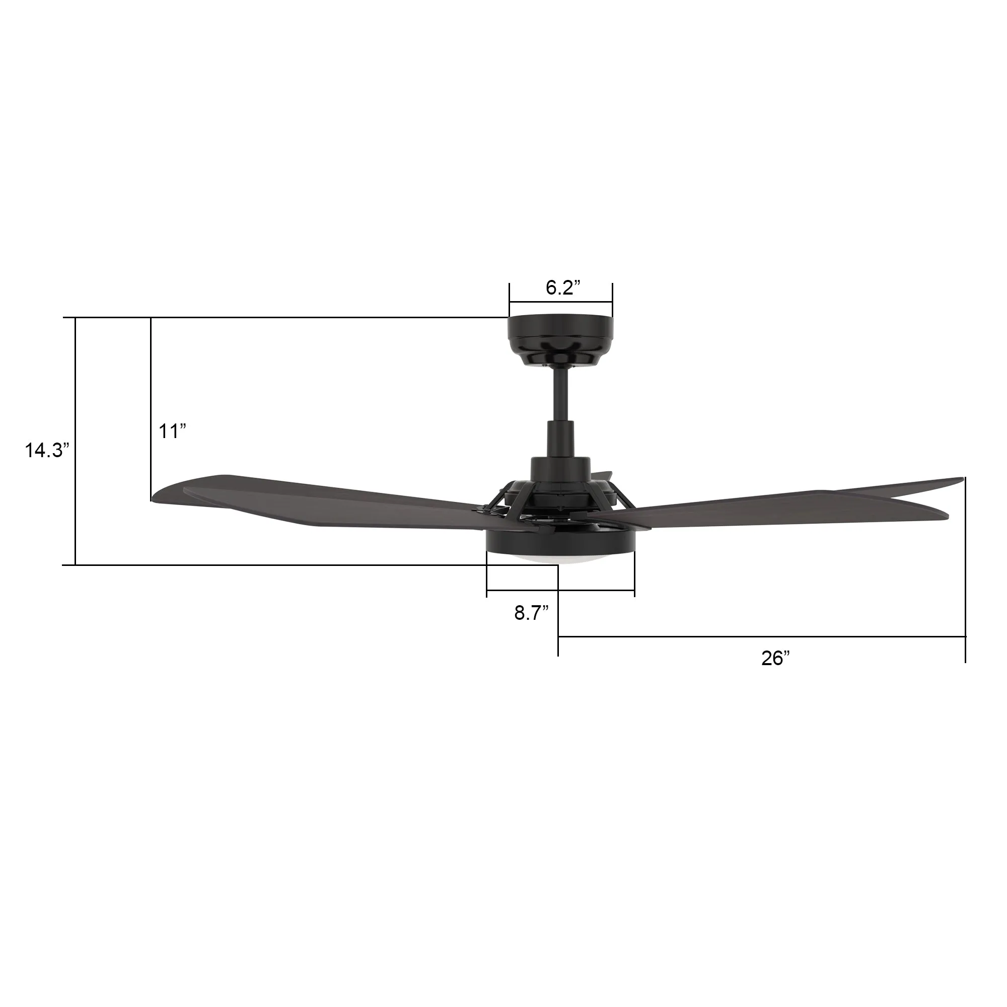 BRISA 52 inch 5-Blade Smart Ceiling Fan with LED Light Kit & Remote Control- Black/Walnut Wood