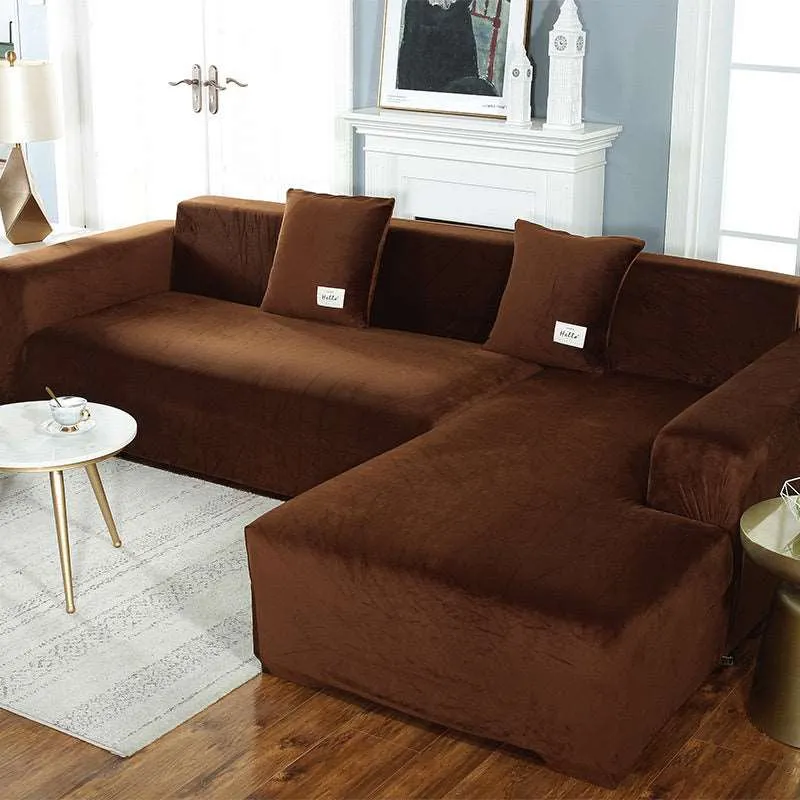 Brown Velvet Plush Sofa Cover