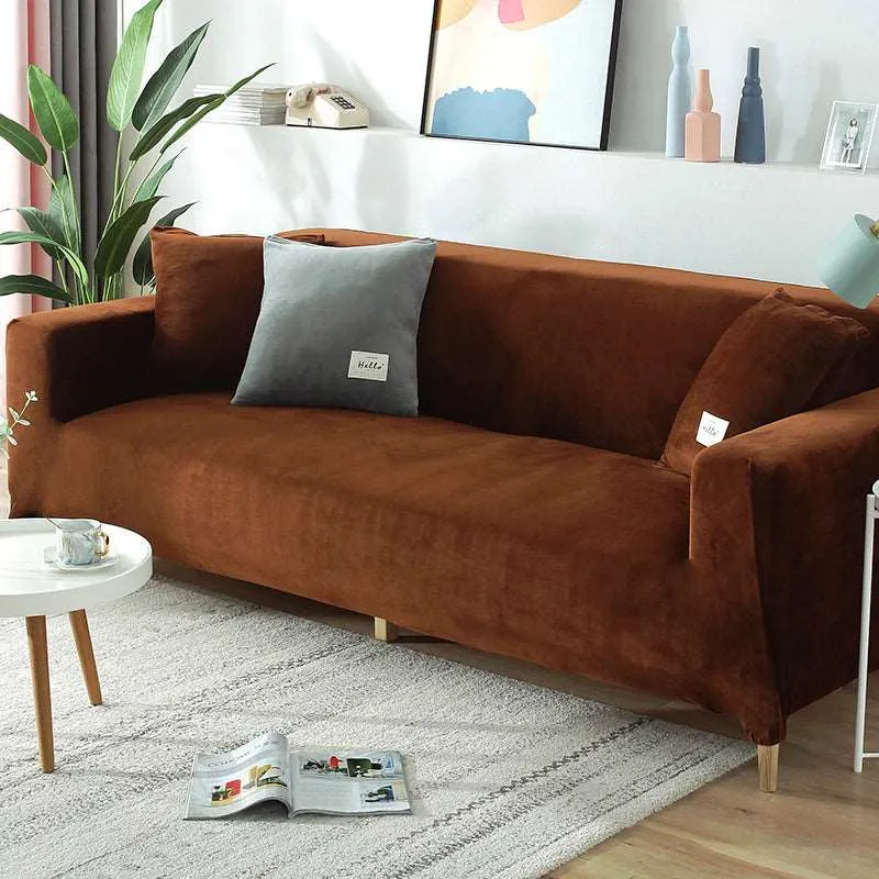 Brown Velvet Plush Sofa Cover