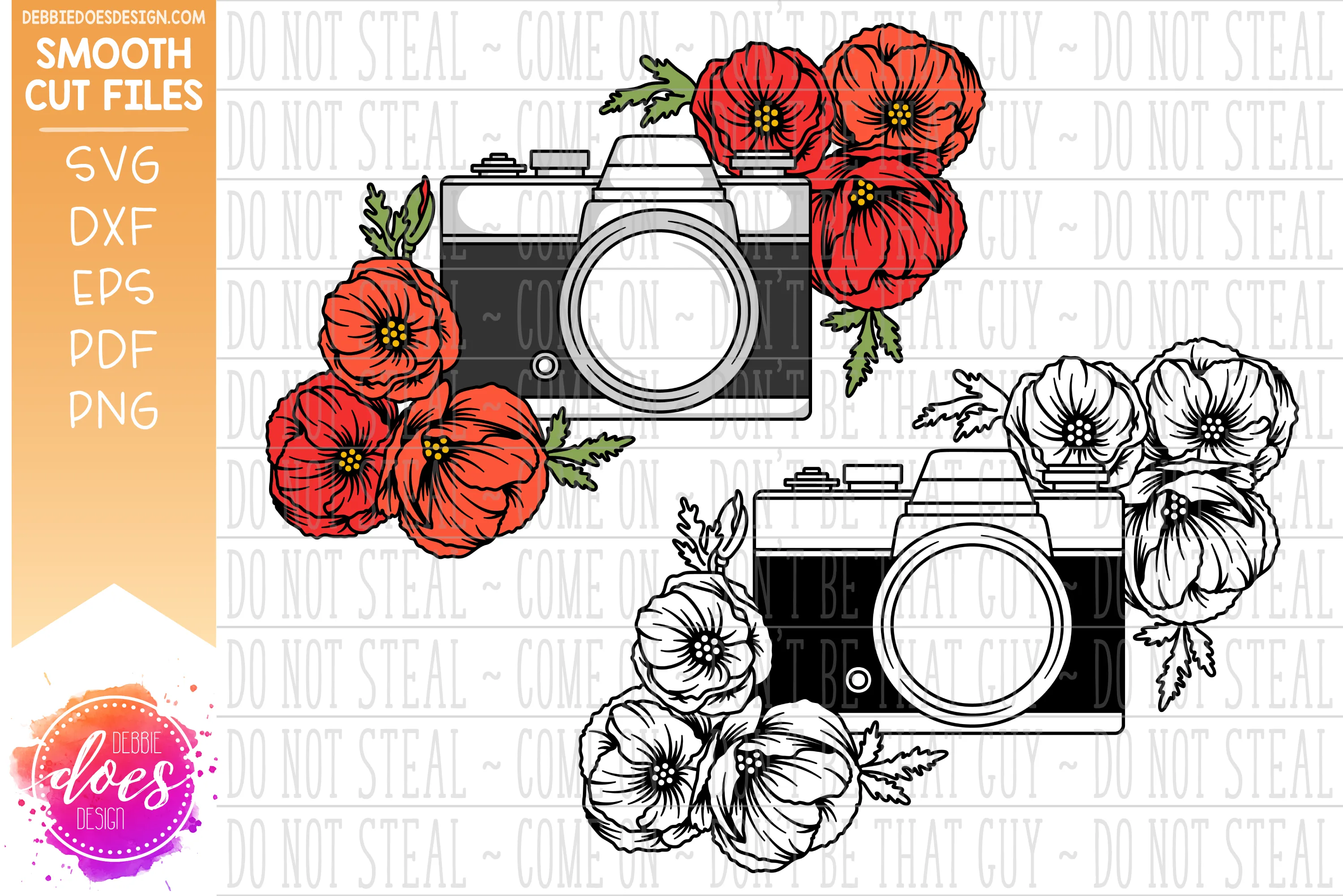 Camera with Flowers Arrangement 3 - Includes 2 Versions! - SVG Files