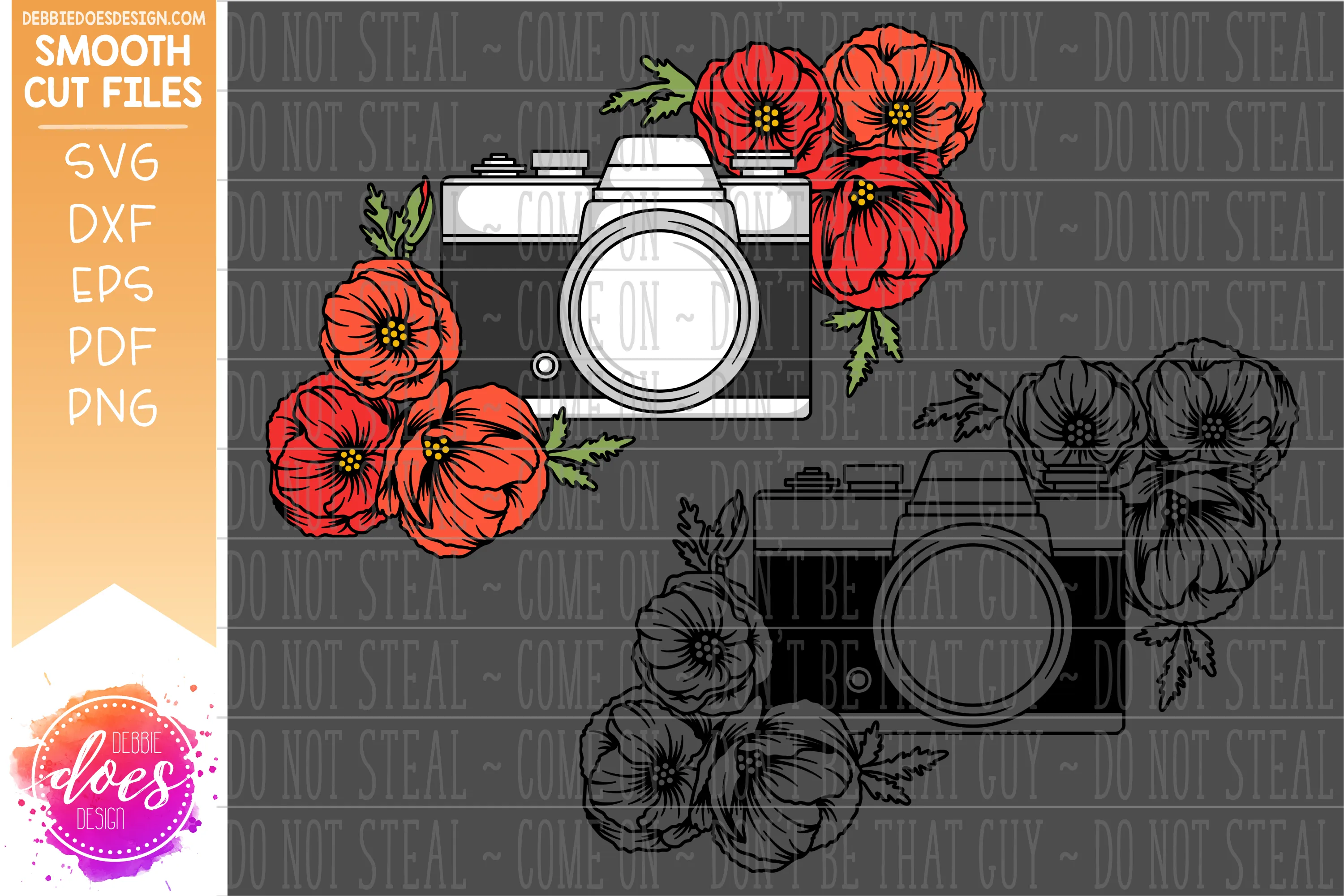 Camera with Flowers Arrangement 3 - Includes 2 Versions! - SVG Files