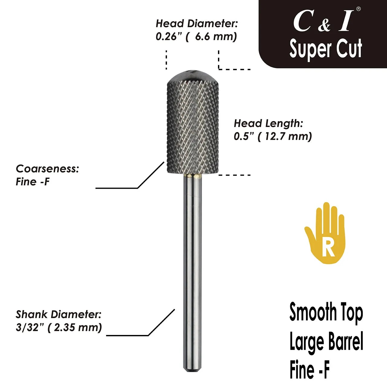 C&I Nail Drill Bit Super Cut Series Upgrade File-Teeth Large Barrel Smooth Top E-File for Electric Nail Drill Machine Quick Remove Super-Hard Nail Gels