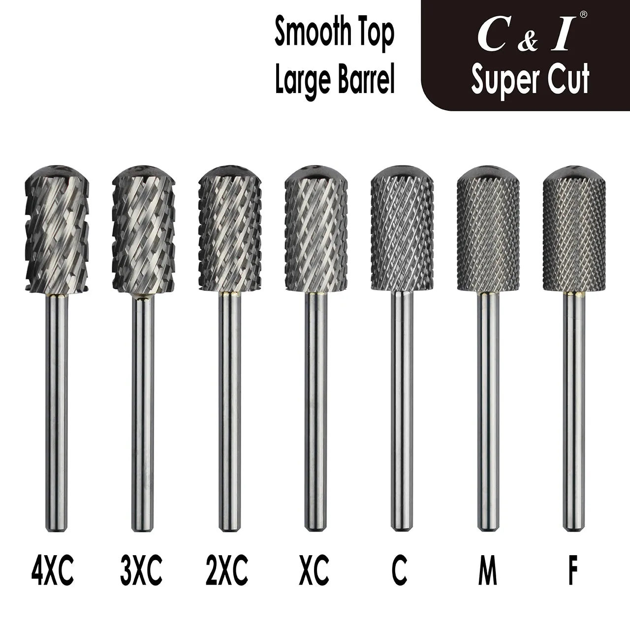 C&I Nail Drill Bit Super Cut Series Upgrade File-Teeth Large Barrel Smooth Top E-File for Electric Nail Drill Machine Quick Remove Super-Hard Nail Gels