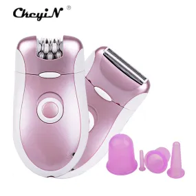 CkeyiN 110-220V Rechargeable Women Epilator Depilator Lady Shaver Hair Removal Device Silicone Vacuum Cupping Cups Body Massager