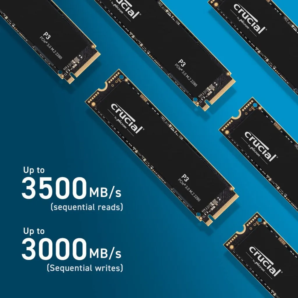 Crucial P3 (GEN3) / P3 Plus (GEN4) NVMe PCIe M.2 2280 Internal SSD Desktop/Laptop SSD Storage (250GB/500GB/1TB/2TB)