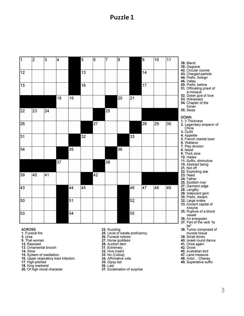 Digital Download 100 Printable Crossword Puzzles For Adults