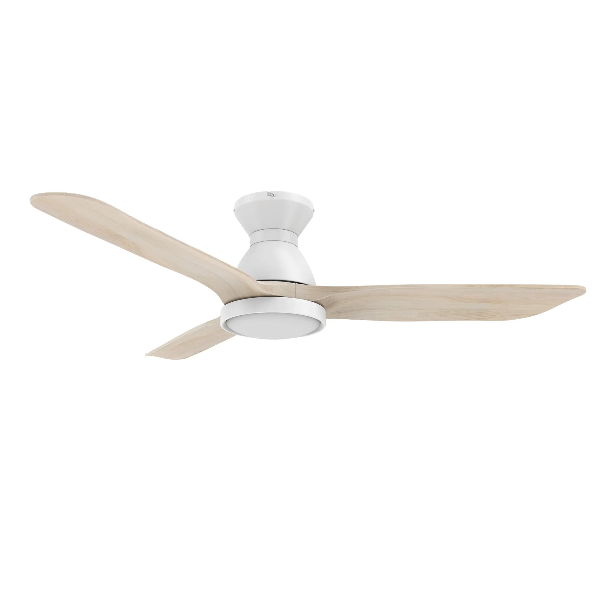 GARRICK 52 inch 3-Blade Flush Mount Smart Ceiling Fan with LED Light Kit & Remote- White/White Oak