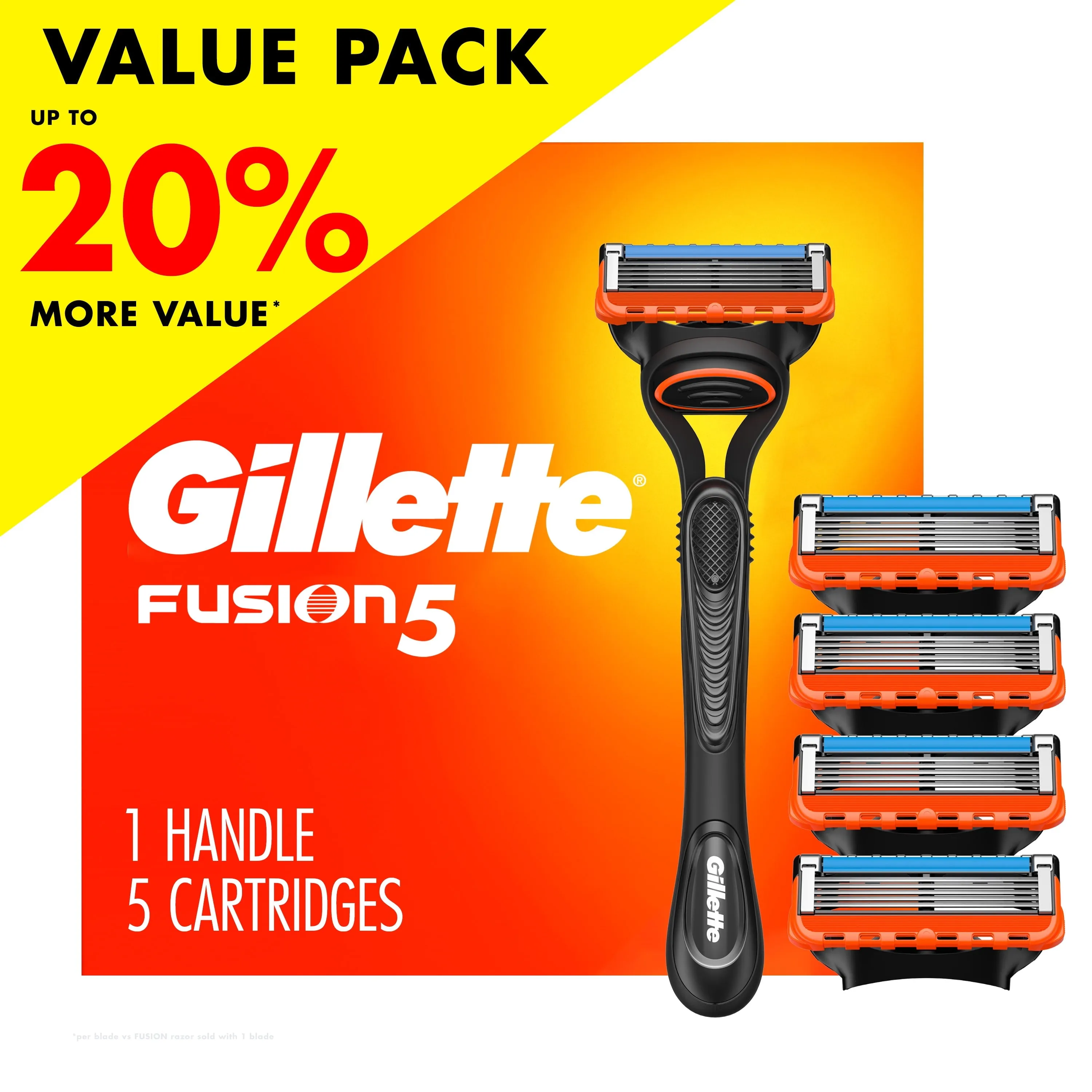 Gillette Fusion5 Men's Razor Value Pack, 1 Handle & 5 Razor Blade Refills, Black