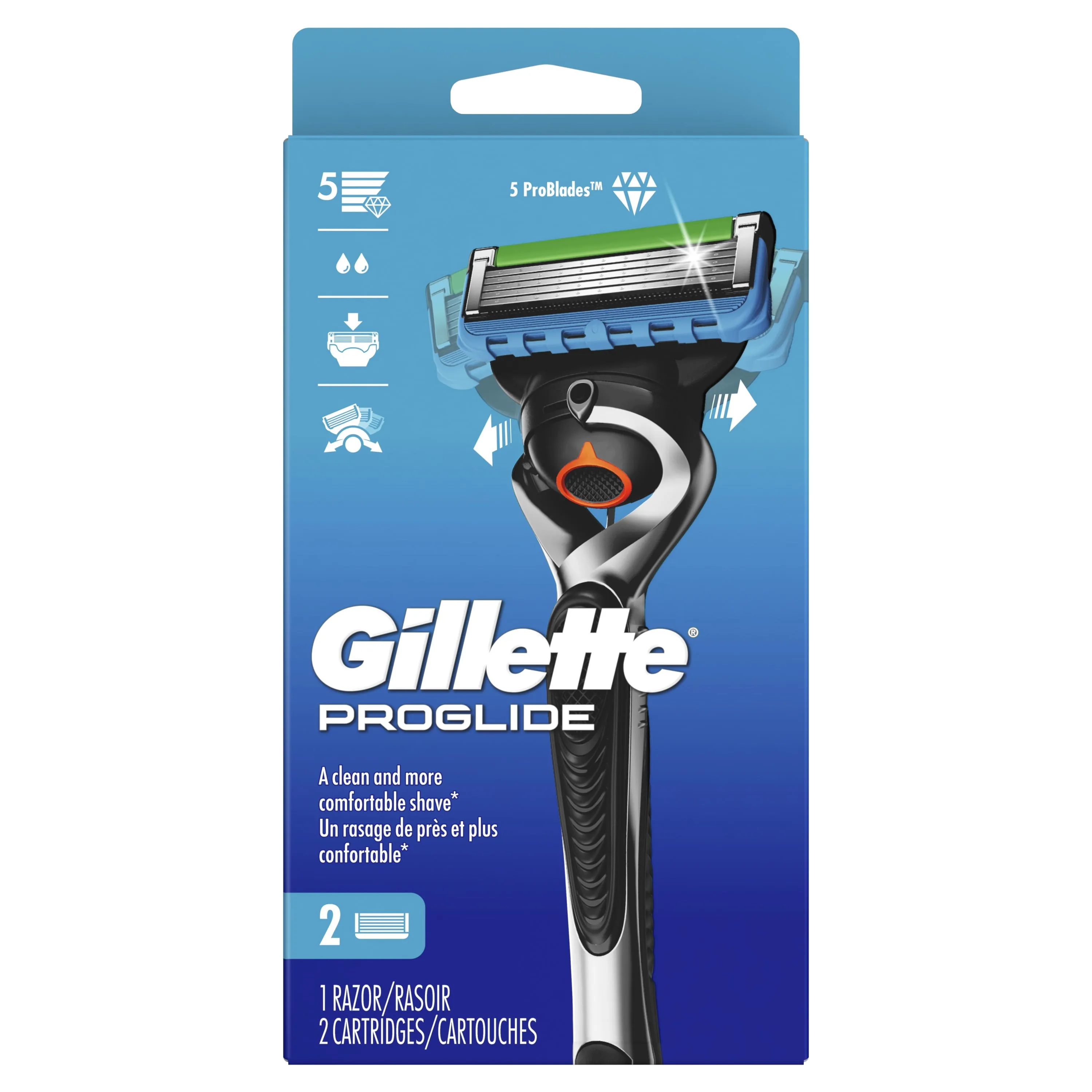 Gillette ProGlide Men's Razor Handle   2 Blade Refills, Multi-Color