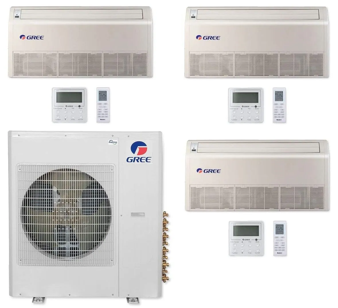 GREE Multi Gen2 Series 36,000 BTU 3-Zone Universal Floor/Ceiling 12K 12K 12K Ductless Mini-Split System