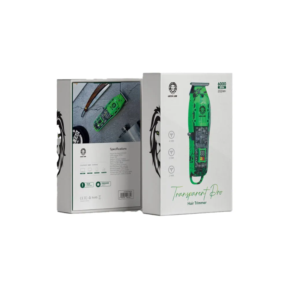 Green Lion Transparent Pro Hair Trimmer 6000RPM 1400mAh – Green