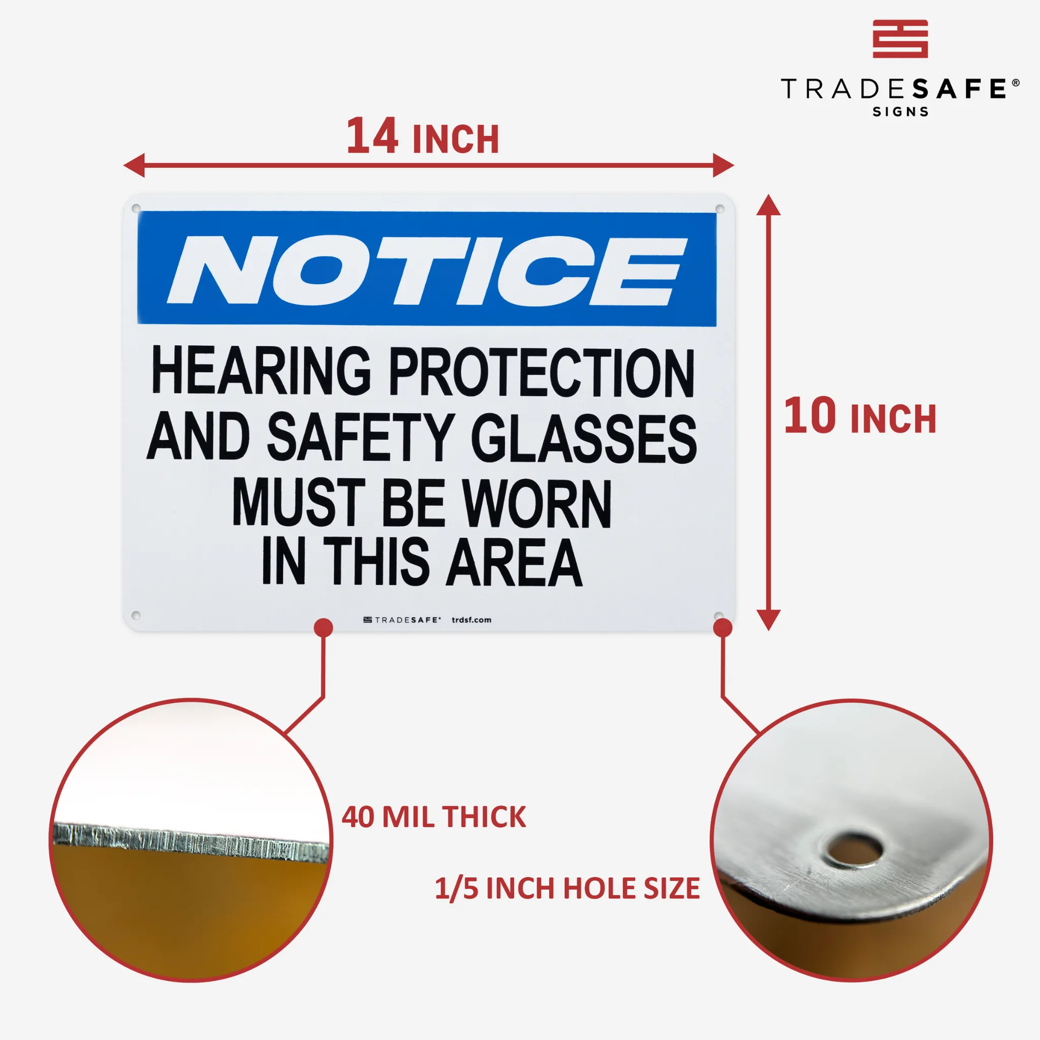 Hearing Protection and Safety Glasses Aluminum Sign