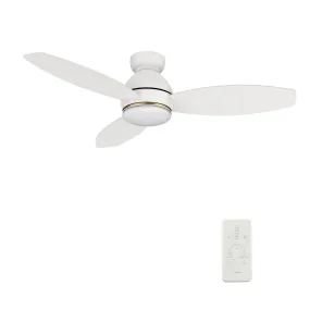 HOBART 48 inch 3-Blade Flush Mount Smart Ceiling Fan with LED Light Kit & Remote- White/White (Gold Detail)