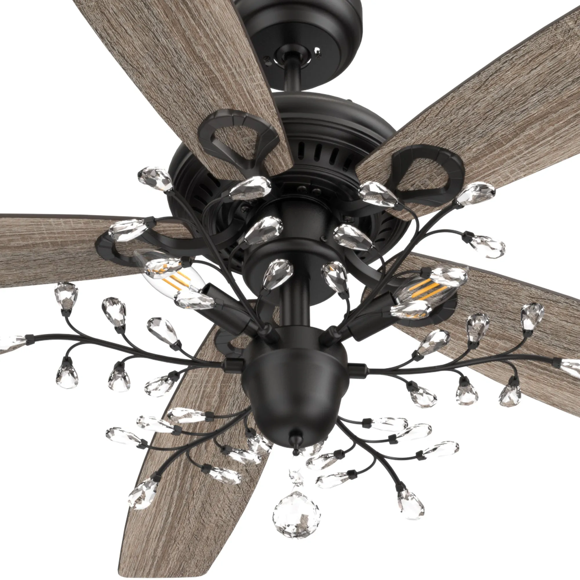 HUNTLEY 52 inch 5-Blade Crystal Ball Pendant Ceiling Fan with Light & Remote Control - Black/Light Wood & Walnut (Reversible Blades)