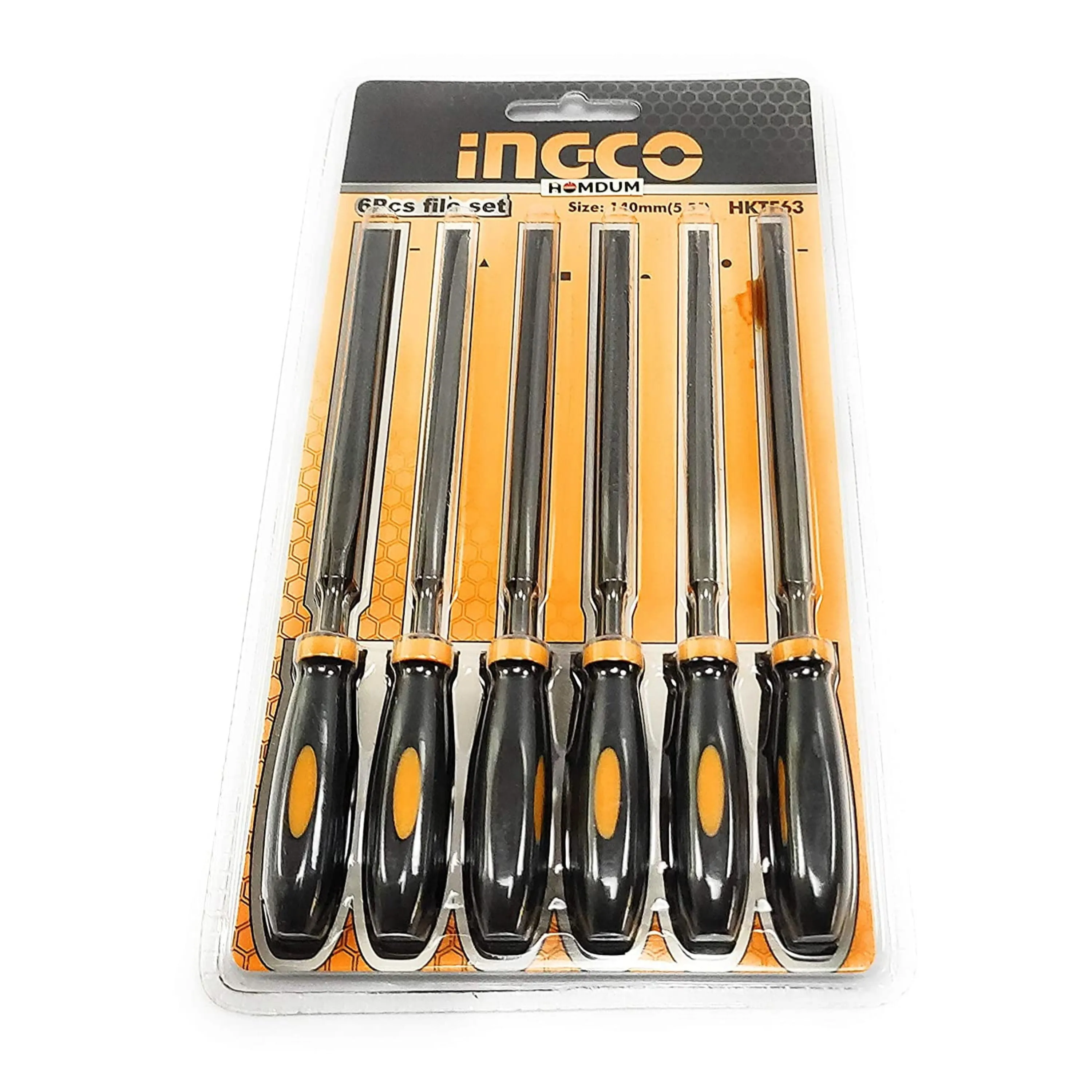 Ingco 6 pc needle file set 140mm / 5.5 inch with handle, assorted files for metal wood carving glass jewelry engraving hobby crafts tool