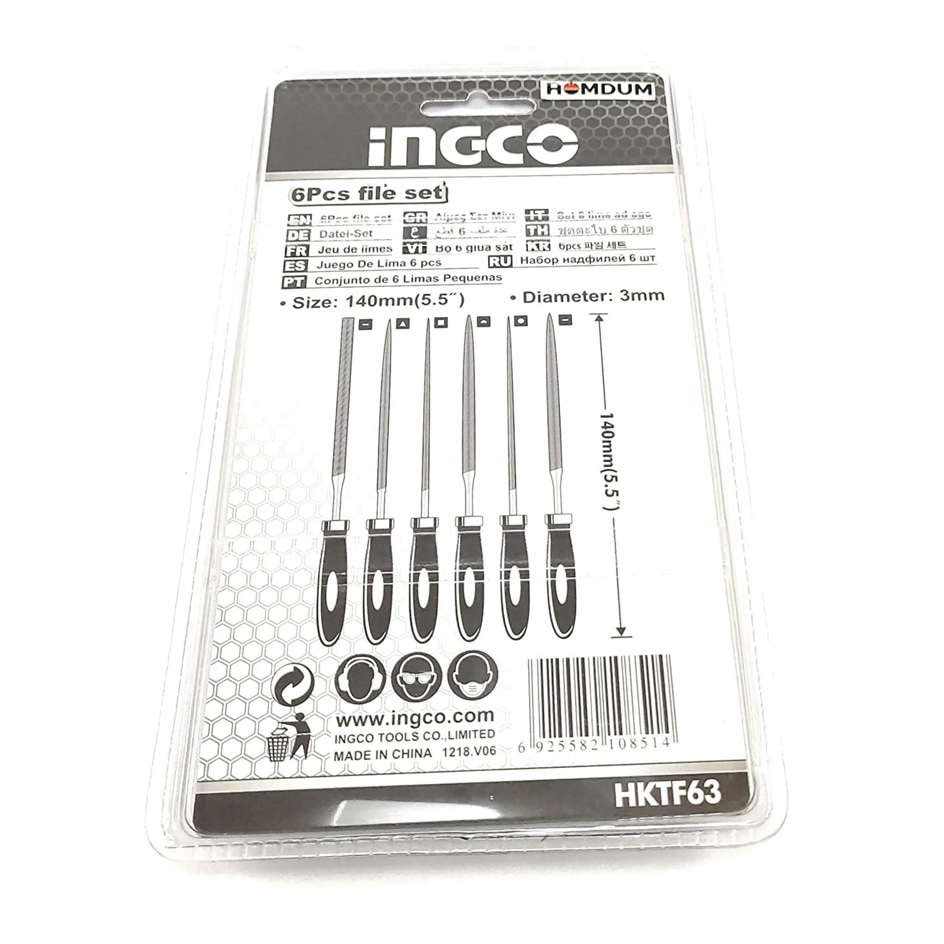 Ingco 6 pc needle file set 140mm / 5.5 inch with handle, assorted files for metal wood carving glass jewelry engraving hobby crafts tool