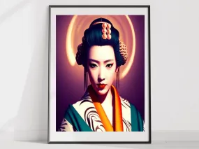 Japanese Geisha Exhibition Poster, Art Print, Traditional geisha ,geisha  Wall Art Decor, Oriental  Flowers, Portrait