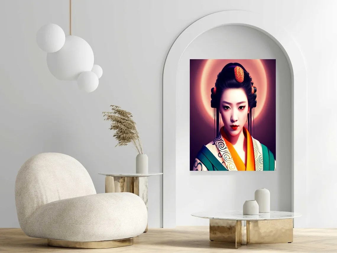 Japanese Geisha Exhibition Poster, Art Print, Traditional geisha ,geisha  Wall Art Decor, Oriental  Flowers, Portrait