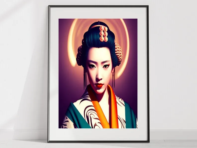 Japanese Geisha Exhibition Poster, Art Print, Traditional geisha ,geisha  Wall Art Decor, Oriental  Flowers, Portrait