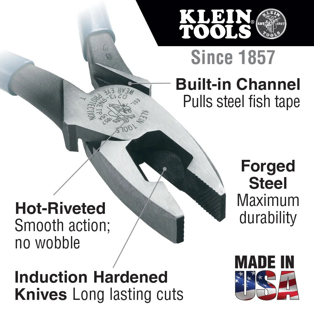 Klein Tools J213-9NETP Side Cutting Pliers Fish Tape Pulling