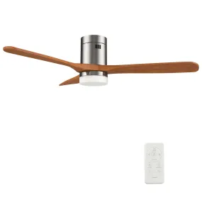 LABELLE 52 inch 3-Blade Flush Mount Smart Ceiling Fan with LED Light Kit & Remote- Silver/Walnut