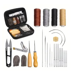 Leather Sewing Tool Kit Handmade Sewing Needle Stitching Perforated Awl Wax Thread Set Accessories DIY Leather Craft Tools