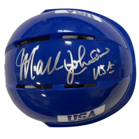 Mark Johnson Autographed Royal Blue Mini Helmet "USA" (Standard Number)