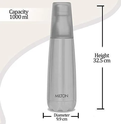 Milton Vertex -1000 Thermosteel  Water Bottle with Unbreakable Tumbler, 1000 ml, Silver