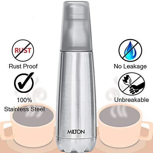 Milton Vertex -1000 Thermosteel  Water Bottle with Unbreakable Tumbler, 1000 ml, Silver