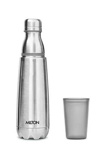 Milton Vertex -1000 Thermosteel  Water Bottle with Unbreakable Tumbler, 1000 ml, Silver