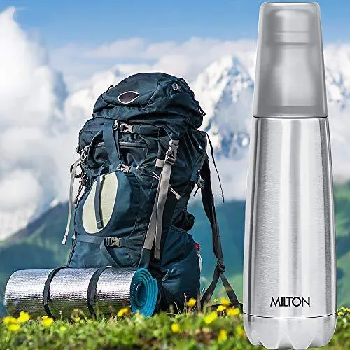 Milton Vertex -1000 Thermosteel  Water Bottle with Unbreakable Tumbler, 1000 ml, Silver