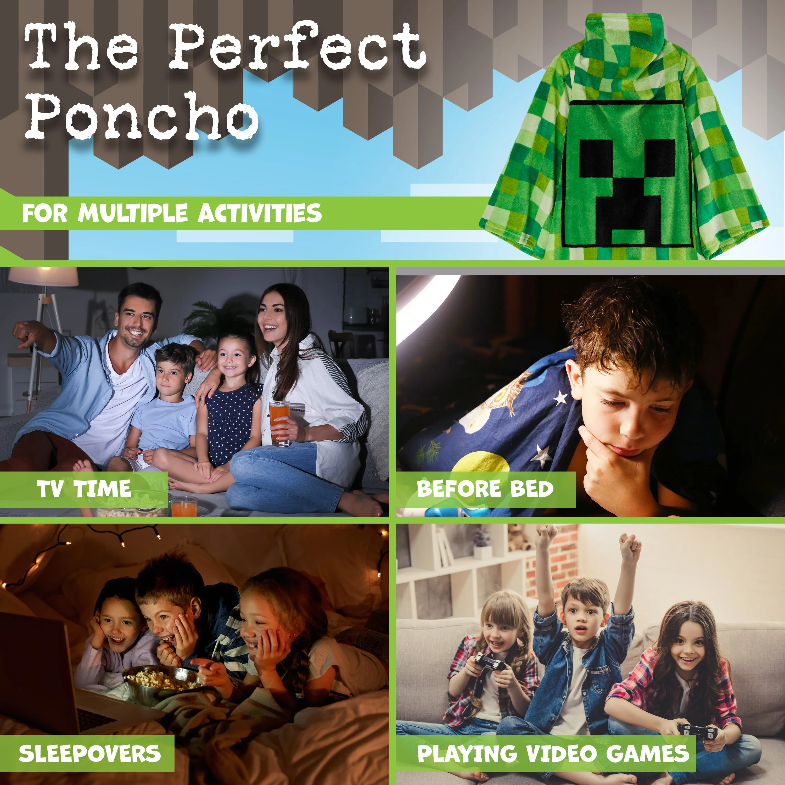 Minecraft Wearable Blanket for Kids and Teenagers - Green