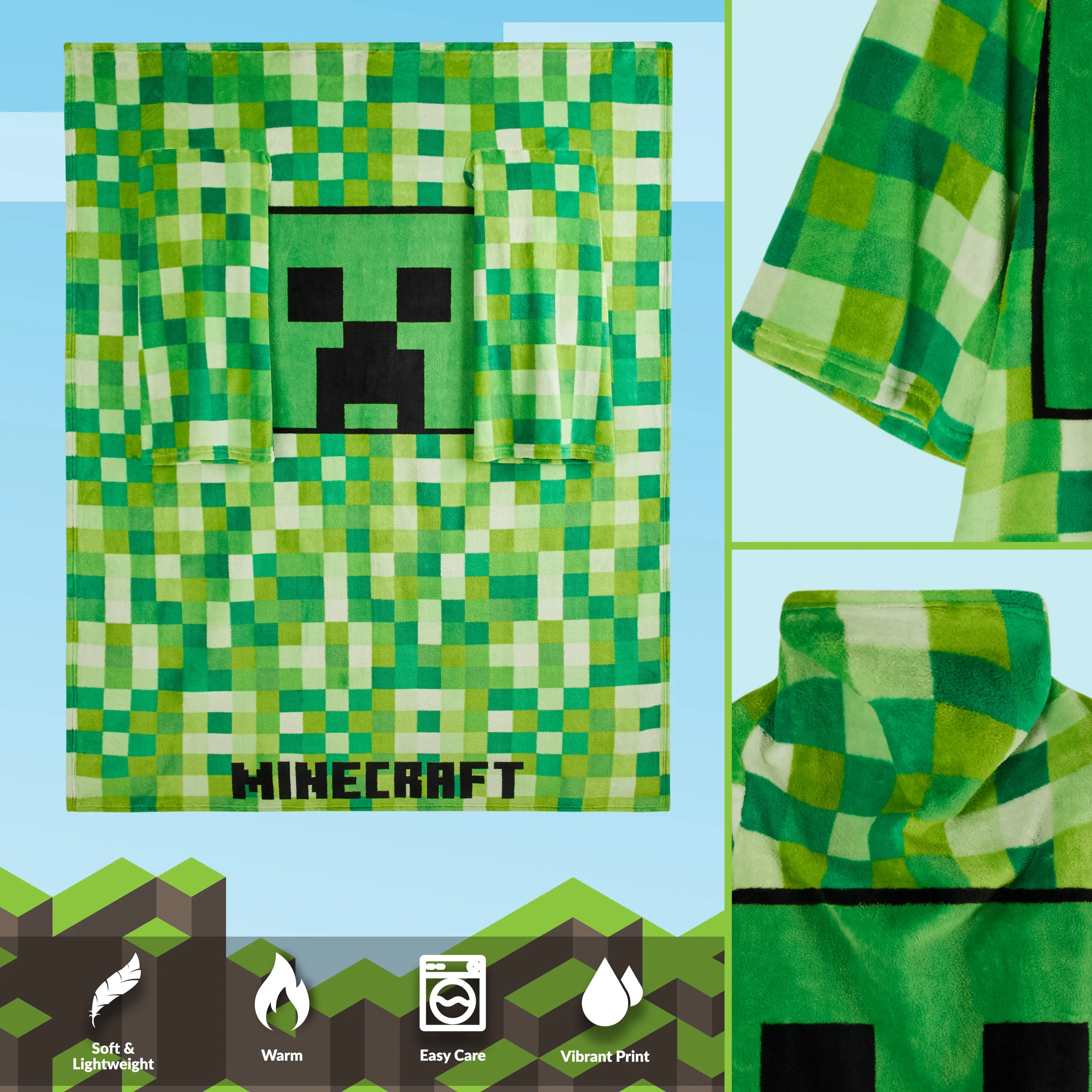 Minecraft Wearable Blanket for Kids and Teenagers - Green