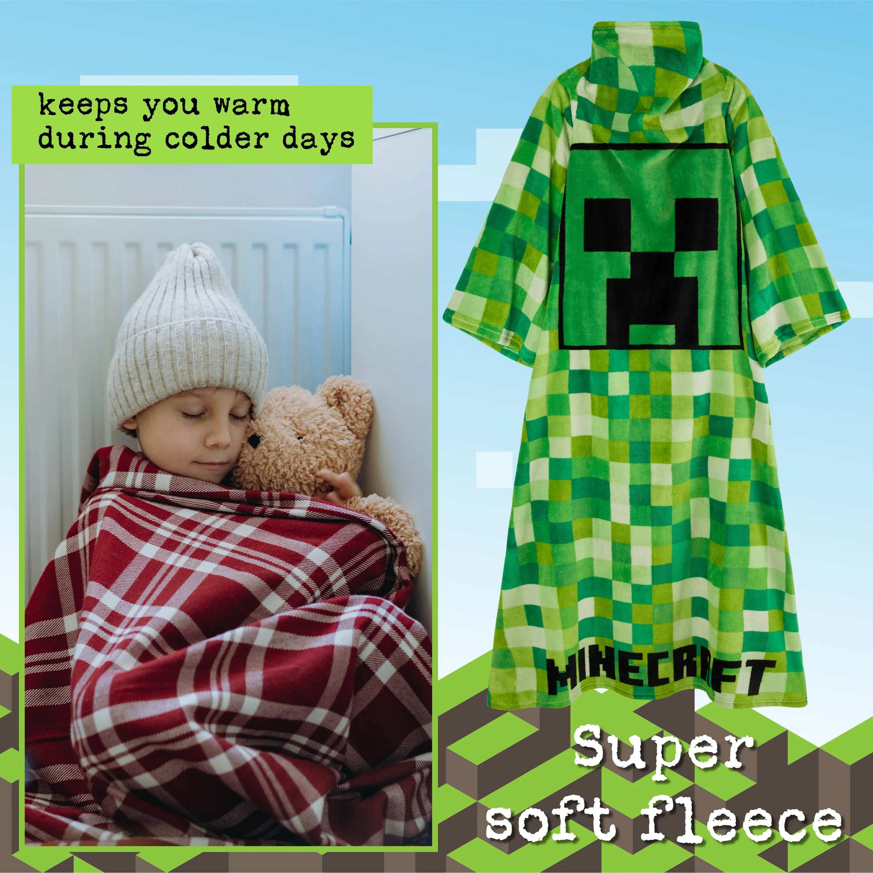 Minecraft Wearable Blanket for Kids and Teenagers - Green