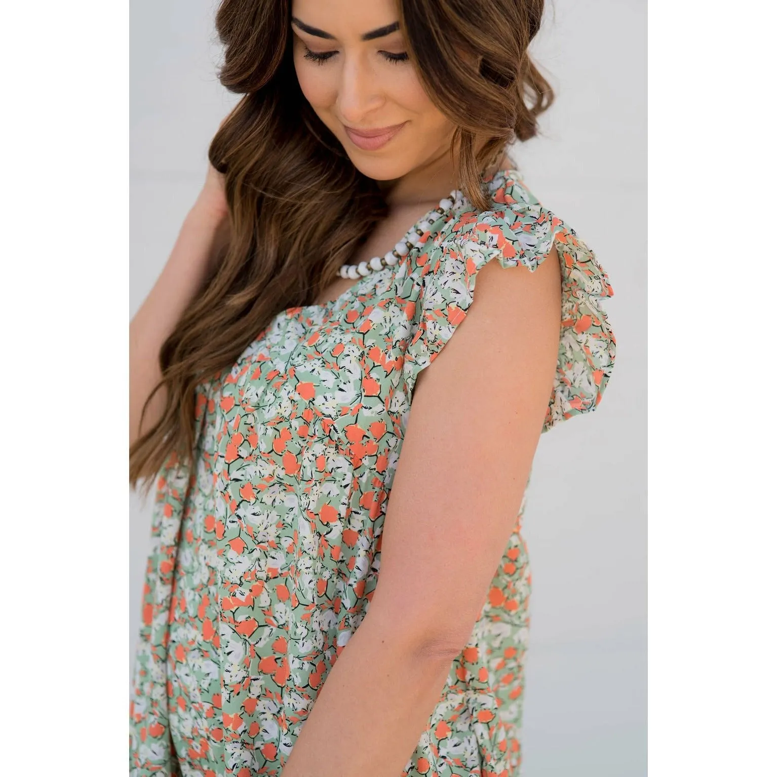 Mini Floral Ruffle V-Neck Dress