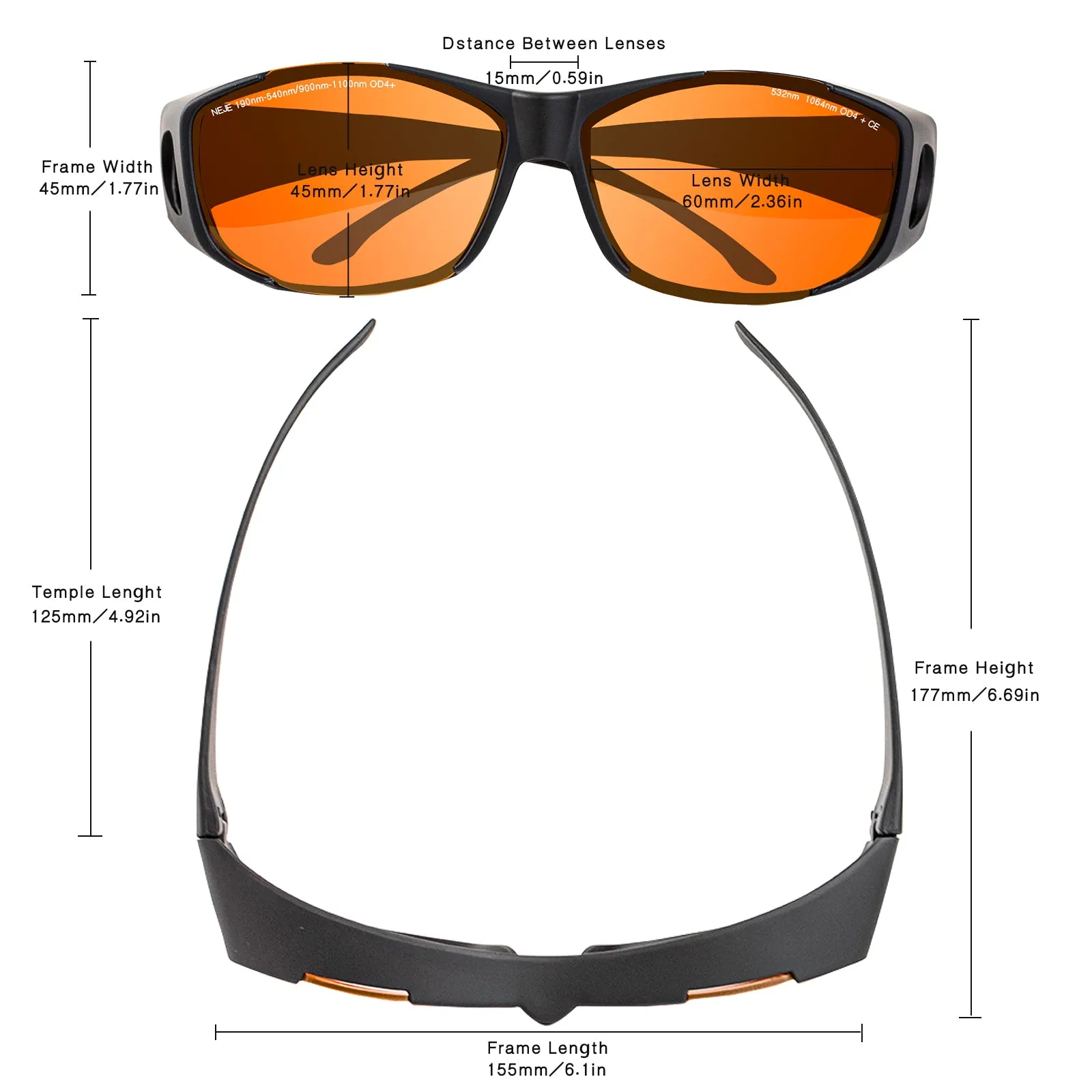 NEJE OD 4  190nm-540nm/900nm-1100nm Wavelength UV/Purple and Blue Laser Safety Glasses (Orange)