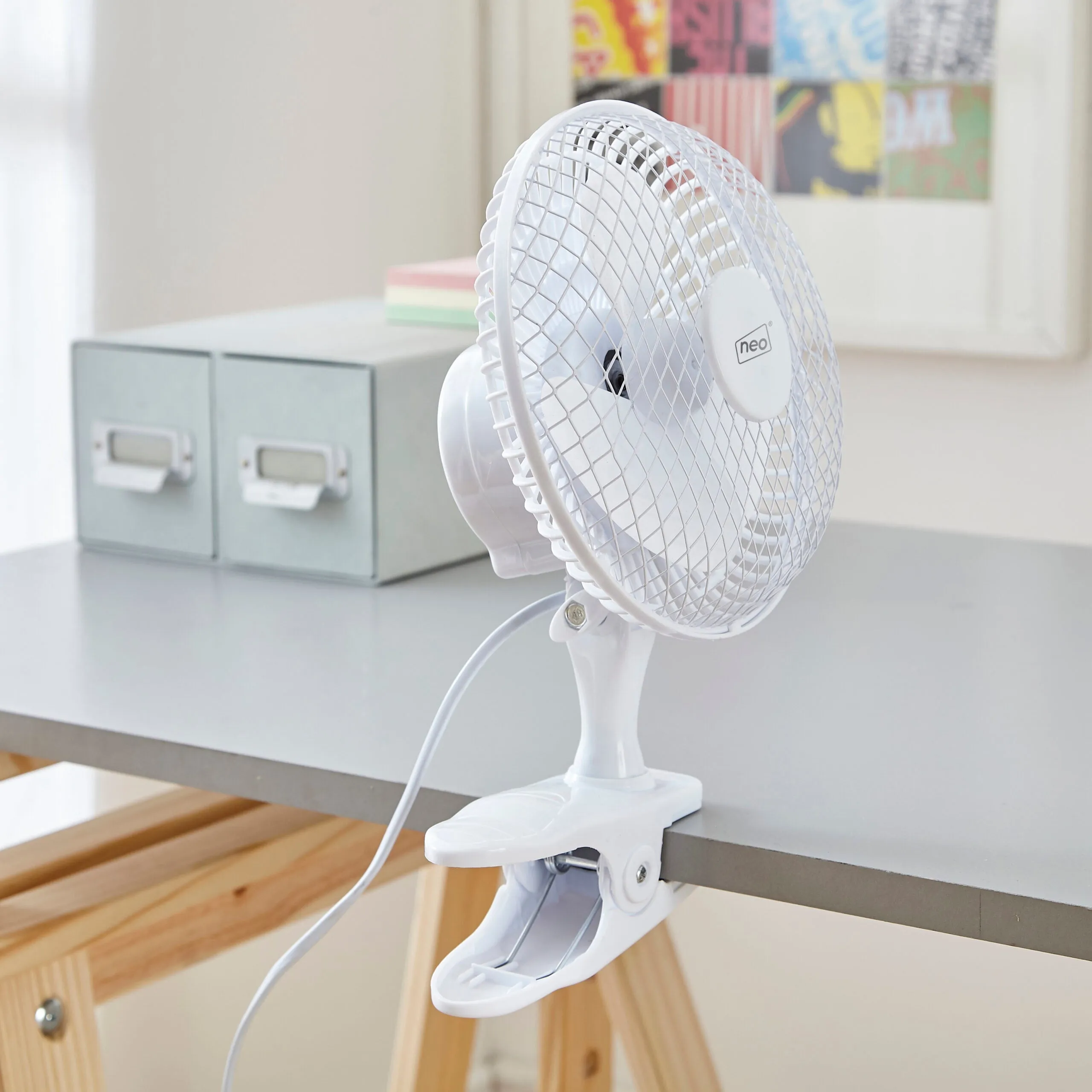 Neo Mini Clip Base Mount Desk Fan - White