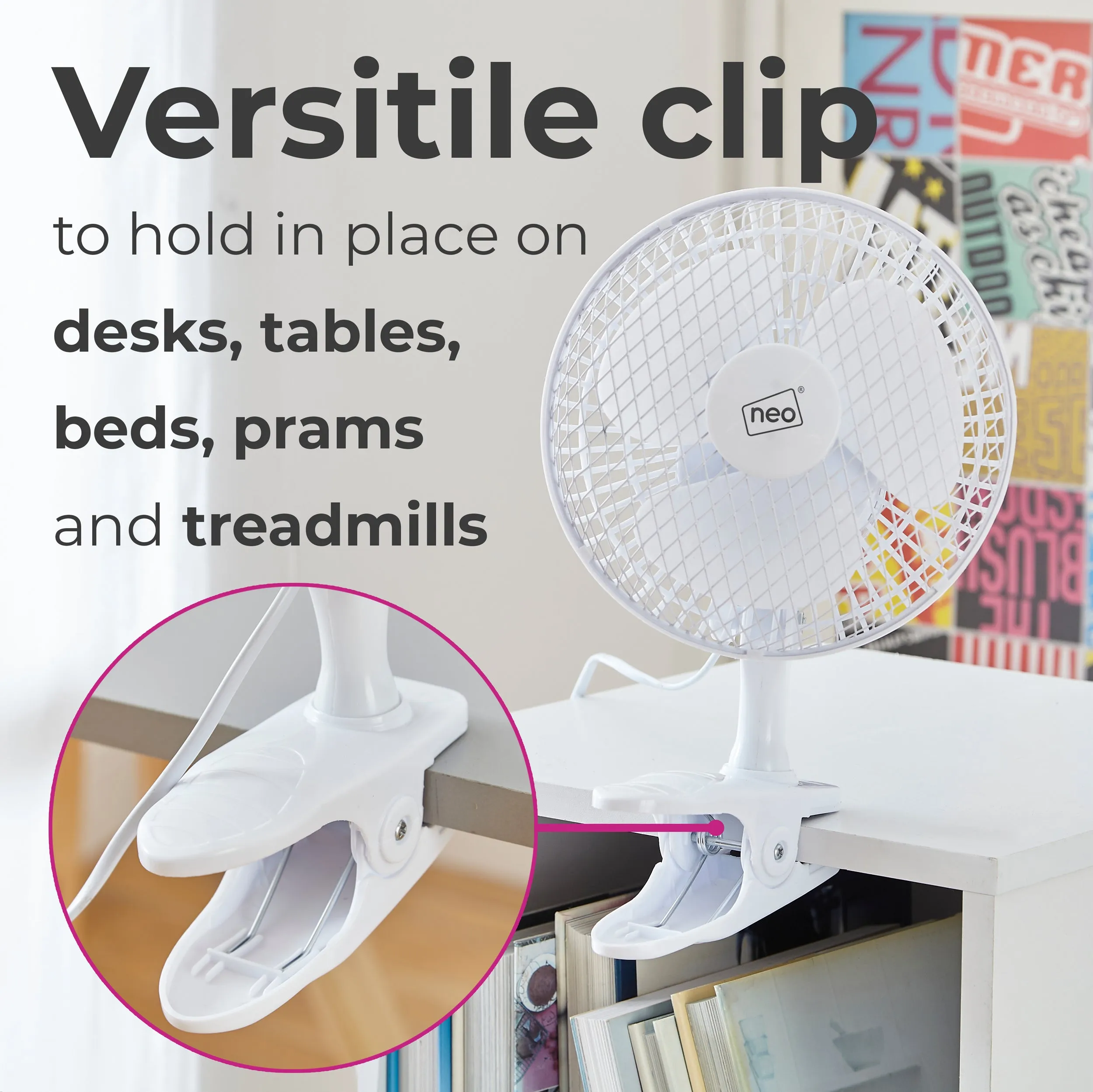 Neo Mini Clip Base Mount Desk Fan - White